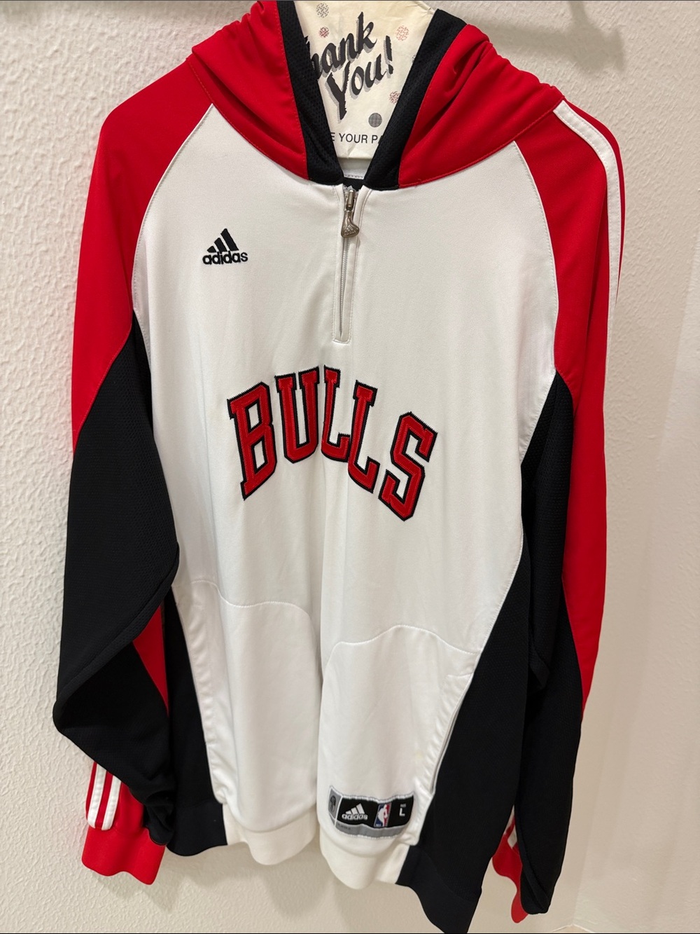 adidas White Red Black Bulls Pullover Hoodie